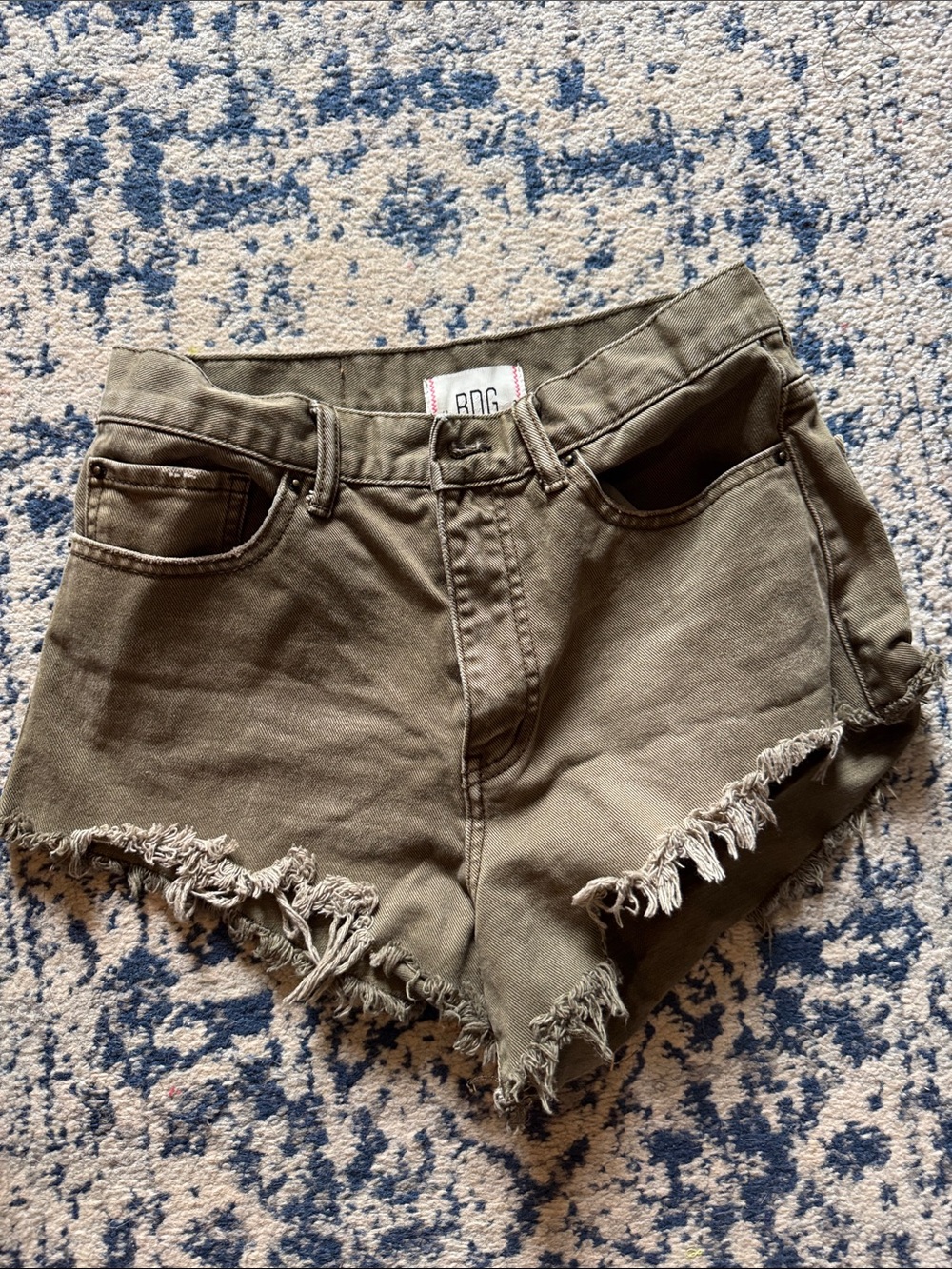 BDG Olive Frayed Hem High-Rise Denim Shorts